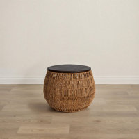 Conelia Hand-Woven Seagrass and Pine Wood Round Side Table by Bay Isle Home