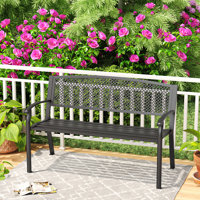Monasia Carved-back Floral Meatl Garden Bench by Red Barrel Studio