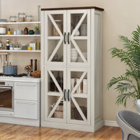 Hengrove 65.5"H Kitchen Pantry Cabinet with Tempered Glass Doors & Shelves