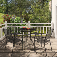 Mykala 5-Piece Patio Steel Mesh Outdoor Dining Set in Black（Limited Time Free Umbrella）