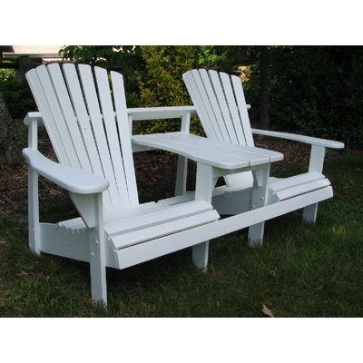 Couple’s Cove USA-Made Double Seater Solid Wood Adirondack Chair with Built-In Table & Umbrella Hole by Weathercraft