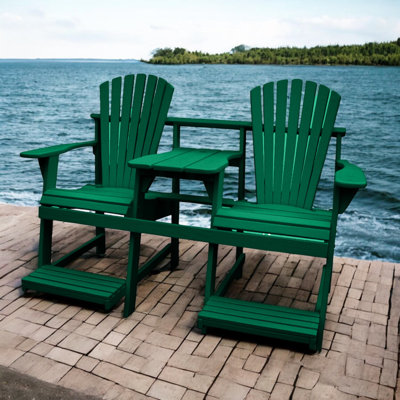 Couple’s Cove Adirondack Balcony/Pub Double Seater with Built-In Table & Umbrella Hole – Elevated Outdoor Seating for Deck, Porch & Balcony by Weathercraft
