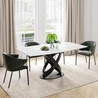Deivydas Modern Rectangular Sintered Stone Dining Table with Pedestal Base Pre-Assembly by Brayden Studio