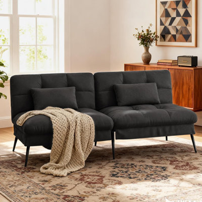 Leilane Convertible Futon Sofa Bed, 68″Fabric Futon Couch with Adjustable Backrest, Loveseat Futon Sleeper Recliner for Living Room Furniture by George Oliver