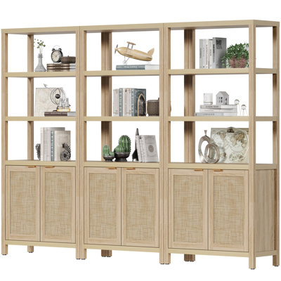 Marliee Boho 5 -Tier Bookshelf, Tall Bookcase With Doors, Farmhouse Large Storage Wood Shelf For Home Office, Living Room And Kitchen
