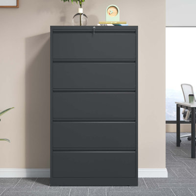 Eruh Modern 5-Drawer Lateral Filing Cabinet with Lock, All-Steel Home Office Storage, 64"H by Latitude Run