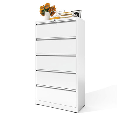 Eruh Modern 5-Drawer Lateral Filing Cabinet with Lock, All-Steel Home Office Storage, 64"H by Latitude Run