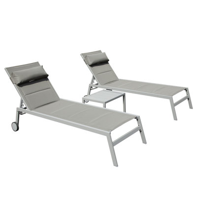 Keimyah Outdoor Powder Coated Aluminum Chaise Lounge Set with Table