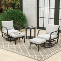 Dienna Aluminum Outdoor Patio Glider Swivel Rocker Chairs(2 Chair + 2 Ottoman+1 Side Table) by Wildon Home