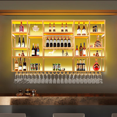 Jozey Wall Mounted Wine Bottle & Glass Rack in Black by Bungalow Rose