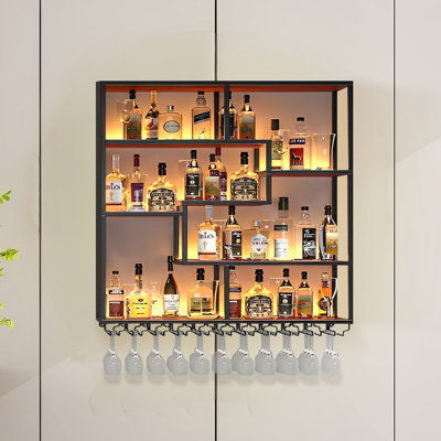 Joeziah Metal Wall Mounted Wine Bottle & Glass Rack in Black