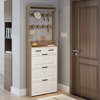 NEW Shoe Cabinet With 3 Doors 2 Drawers With Hanger,PVC Door With Shape ,Large Space For Storage by Latitude Run