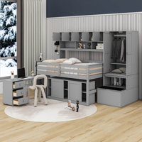 Jazhari Multifunctional Loft Bed with Stair, Desk, Cabinet and Wardrobe by Harriet Bee