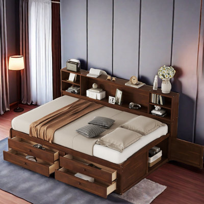 Zoba Rero Bed with Side Shelves, Two Cabinets and Four Drawers