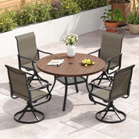 Elfur Round 4 - Person Outdoor Dining Set with 4 Textilene Swivel Chairs