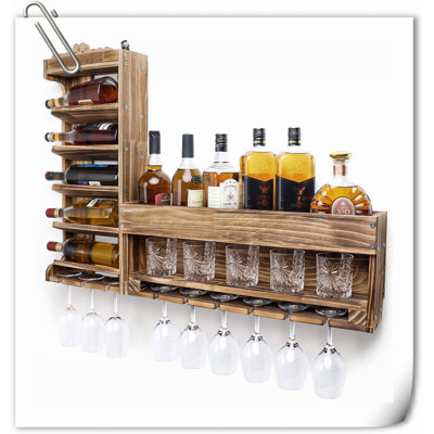 Delzora Wall Mounted Wine Bottle & Glass Rack Brown by Millwood Pines