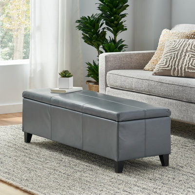 Jye Vegan Leather Storage Ottoman, Storage Ottoman Bench