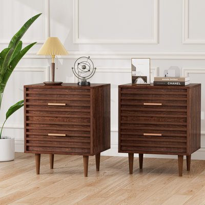 Jamyira 2 - Drawer Nightstands Set, Mid Century Modern End Table , Wooden Bedside Table In Brown by Ivy Bronx