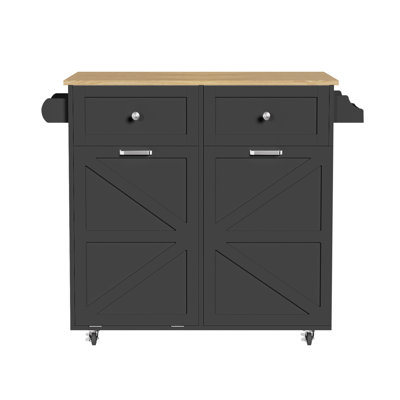 Rubab 35.4" Kitchen lsland with Trash Can Cabinet, Locking Wheels, Spice & Tower Rack by Ebern Designs