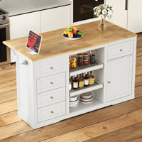 Idar Updated 59" Wide 34.4" High Kitchen Island with Folding Leaf and Charge Station by Red Barrel Studio