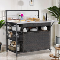 Kahlea Vintage Indooe/Outdoor Bar Cart, Kitchen Cart Portable Outdoor Table with Stainless Steel Countertop, Drawers and Wine Glass Holder by Red Barrel Studio