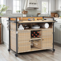 Caycen Vintage Indoor/Outdoor Portable Wicker Bar Cart, Kitchen Cart, Kitchen Island with Wine Rack and Stemware Rack by August Grove