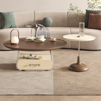 Ajanay Modern Nesting Wood Coffee Table Set with Acrylic Base, Soft-Close Drawer, Chocolate Brown & Creamy Yellow Design End Table, Stylish and Versat by Everly Quinn