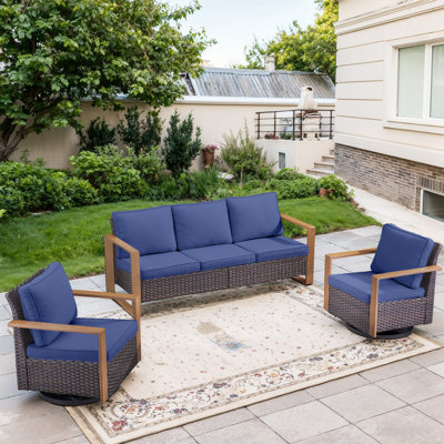 Kelyse Patio PE Wicker Outdoor Conversation Set Contain Sofa And Chairs by Wrought Studio