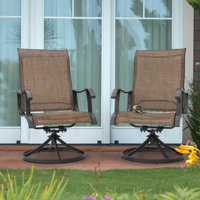 Sosanna Outdoor Patio Swivel Chair of 2, Outdoor Swivel Rocker Dining Chairs with High Back and Metal Frame for Garden, Brown by Winston Porter