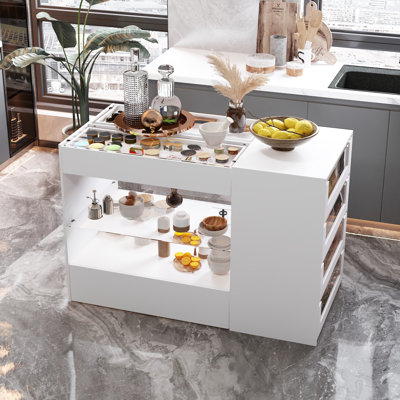 Casin Kitchen Island with Glass Top by Ebern Designs