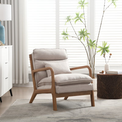 Lechia 25.79" Wide Comfort Linen Upholstered Arm Accent Chair With Lumbar Pillow by George Oliver