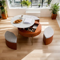 Rhuari 31.5" Multi-Functional Round Lift-Top Coffee Table with Nesting Stools by Hokku Designs