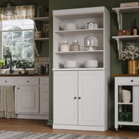 Birce 100% Solid Wood 32" Pantry Cabinet with Solid Doors, 2-Drawers and Adjustable Shelves