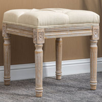 Hyattsville 16" Vintage Tufted Accent Foot Stool with Rustic Wood Legs by Ophelia & Co.