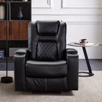 36.22" Wide Contemporary Faux Leather Power Recliner Home Theater Individual Seat with Dual Cup Holders & Arm Storage & USB by Ebern Designs