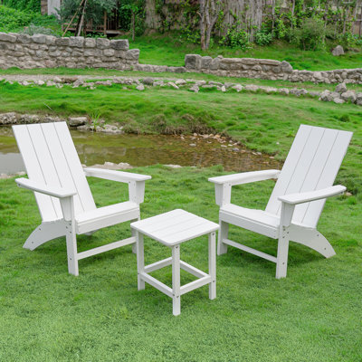 Cathair All-weather HDPE Adirondack Chair with Table (2 Chairs and 1 Table) by Rosecliff Heights