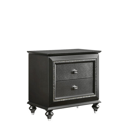 Karmila Nightstand, Bed Side Table With Crystal-like Sparkling Trim, Accent Table by House of Hampton