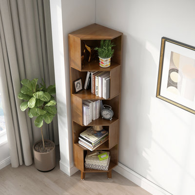 Kux Corner Bookcase Bookshelf Display Shelf Bamboo Storage Cabinet by Ebern Designs