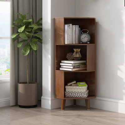 Kux Corner Bookcase Bookshelf Display Shelf Bamboo Storage Cabinet by Ebern Designs