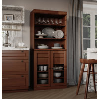 Kaniesha 100% Solid Wood 32" Pantry Cabinet with Clear Glass Doors, 2-Drawers and Adjustable Shelves by Hokku Designs