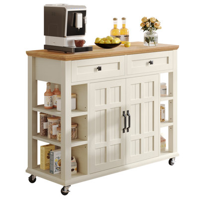 Himmat 45" Rolling Kitchen Cart Island with 2 Drawers 1 Storage Cabinet and 4 Wheels by Wrought Studio
