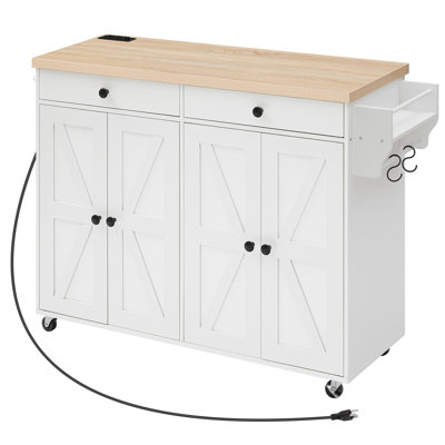 Jemal 43.3" Rolling Kitchen Island with Storage and Power Outlet by Gracie Oaks