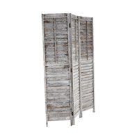 Cole And Grey Wood Distressed Shutter Top 3 Panel Room Divider Screen With Brown Accents by Gracie Oaks