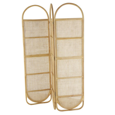 Boersma Rattan Woven Arched Oval 3 Panel Geometric Partition Light Brown Divider Screen by Bayou Breeze