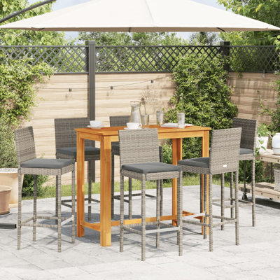 7 Piece Patio Bar Set Black Solid Wood Acacia And Poly Rattan by Wildon Home
