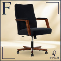 Finch Neo One Mid Back Office Chair, Soft Velvet, Medium Cushion Seat, Padded Wooden Armrests