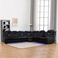 Aaroosh 3 - Piece 210" Black Vegan Leather Electric Power Reclining Living Room Sectional Sofa Set with LED Lights and Wireless Charger by Ivy Bronx