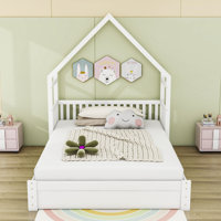 Ahile Queen House Platform Bed with Guardrail and 2 Drawers by Harper Orchard
