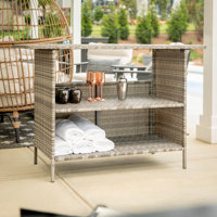Rimah Rectangular Indoor/Outdoor Wicker Rattan Patio Bar Counter Table with Two Shelves by Ebern Designs