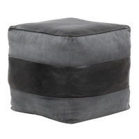 Cobbler Canvas Pouf in Leather by 17 Stories